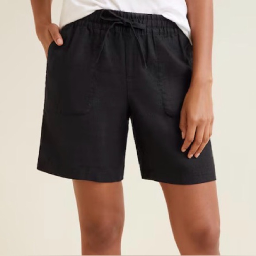 Garnet Hill Size Medium Coastal Linen Shorts 7" inseam Black Flax #50456